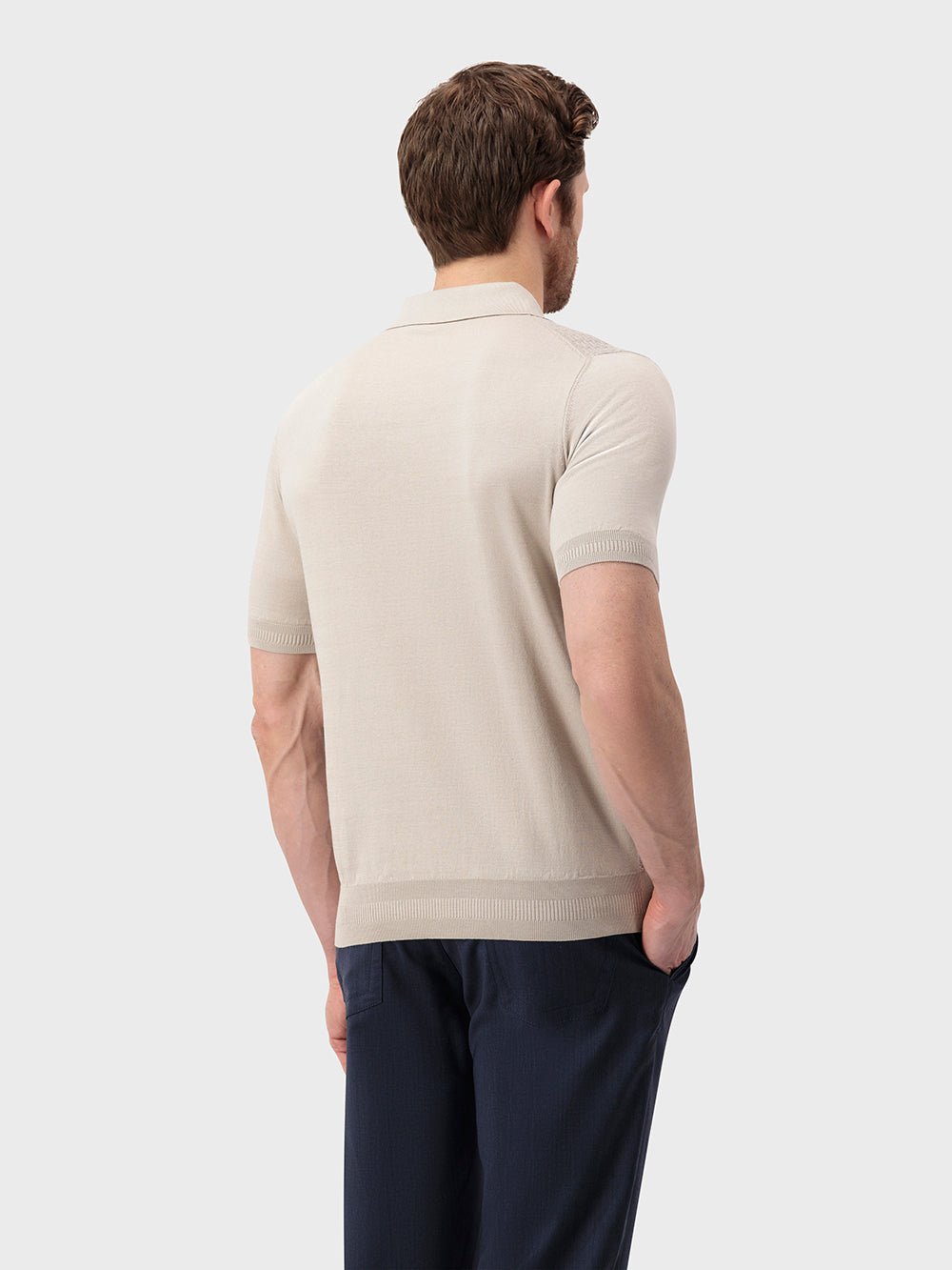 "Rectangular" Crocodile-Detailed Silk and Cotton Knit Polo - Pale Fawn