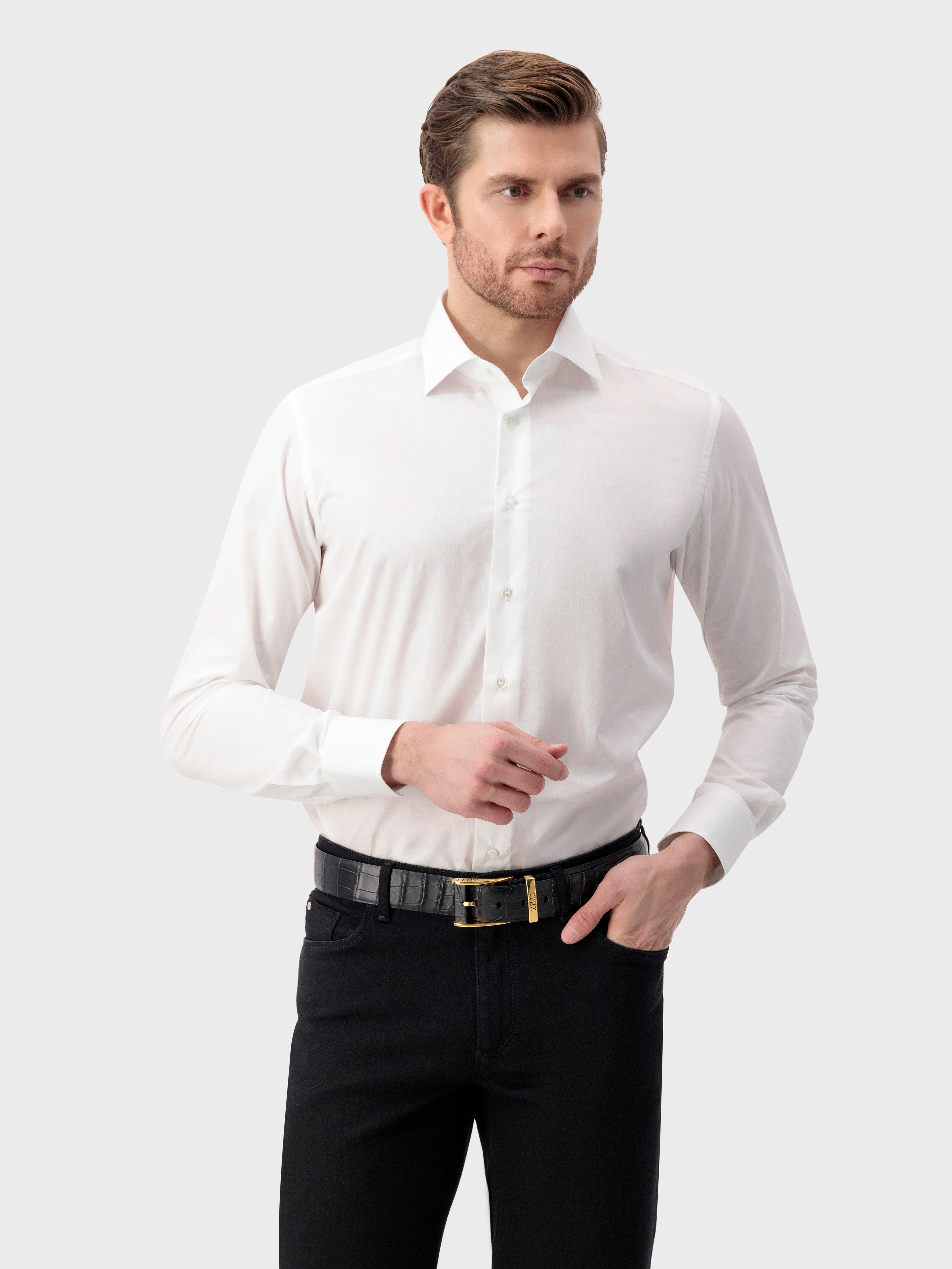 Gold-Finish 126 Buckle Crocodile Belt - Black