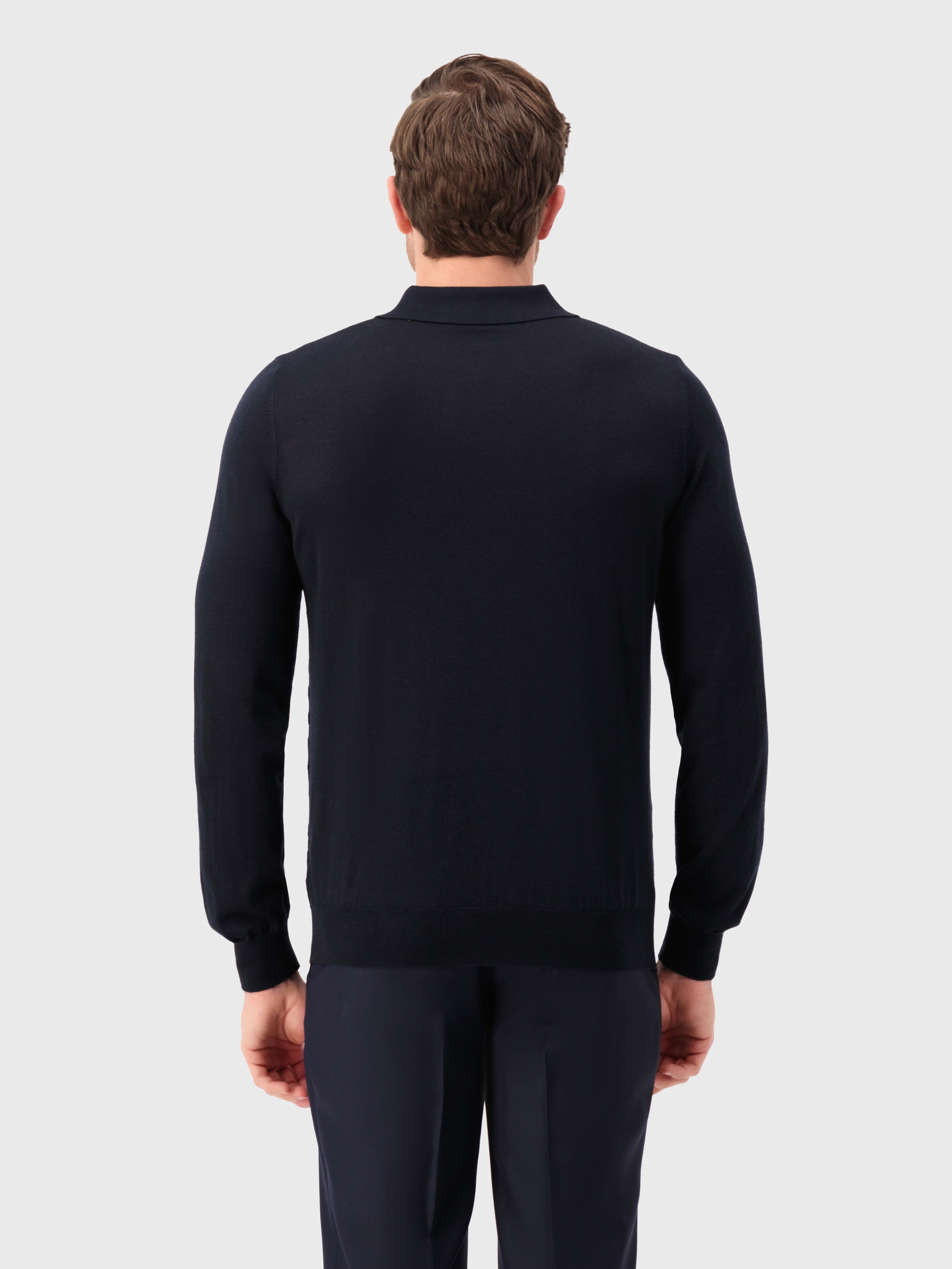 Zipped Polo Shirt in Cashmere and Silk Dark Navy