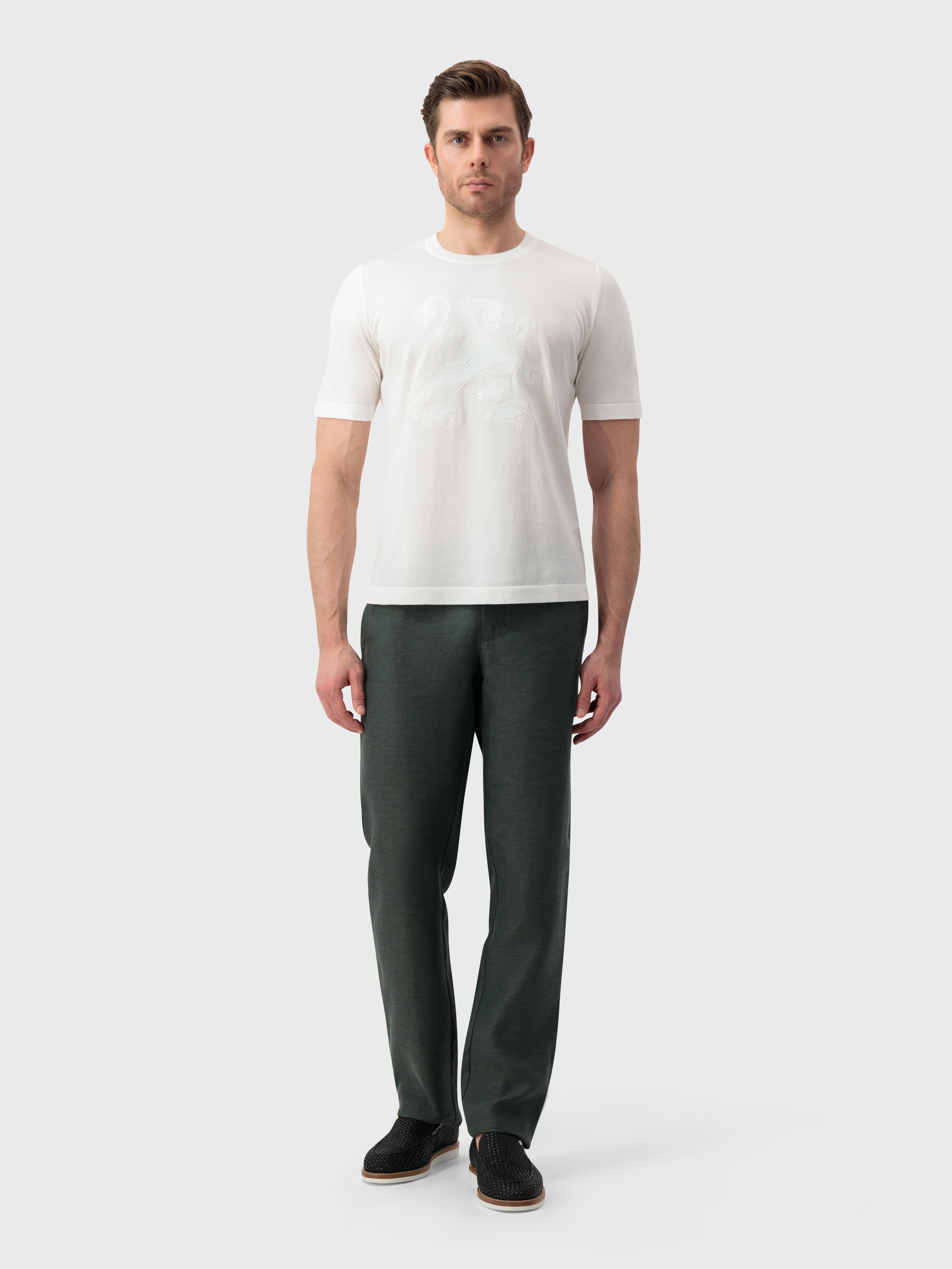 "Big Lion" Embroidery Cotton Shirt - Natural White