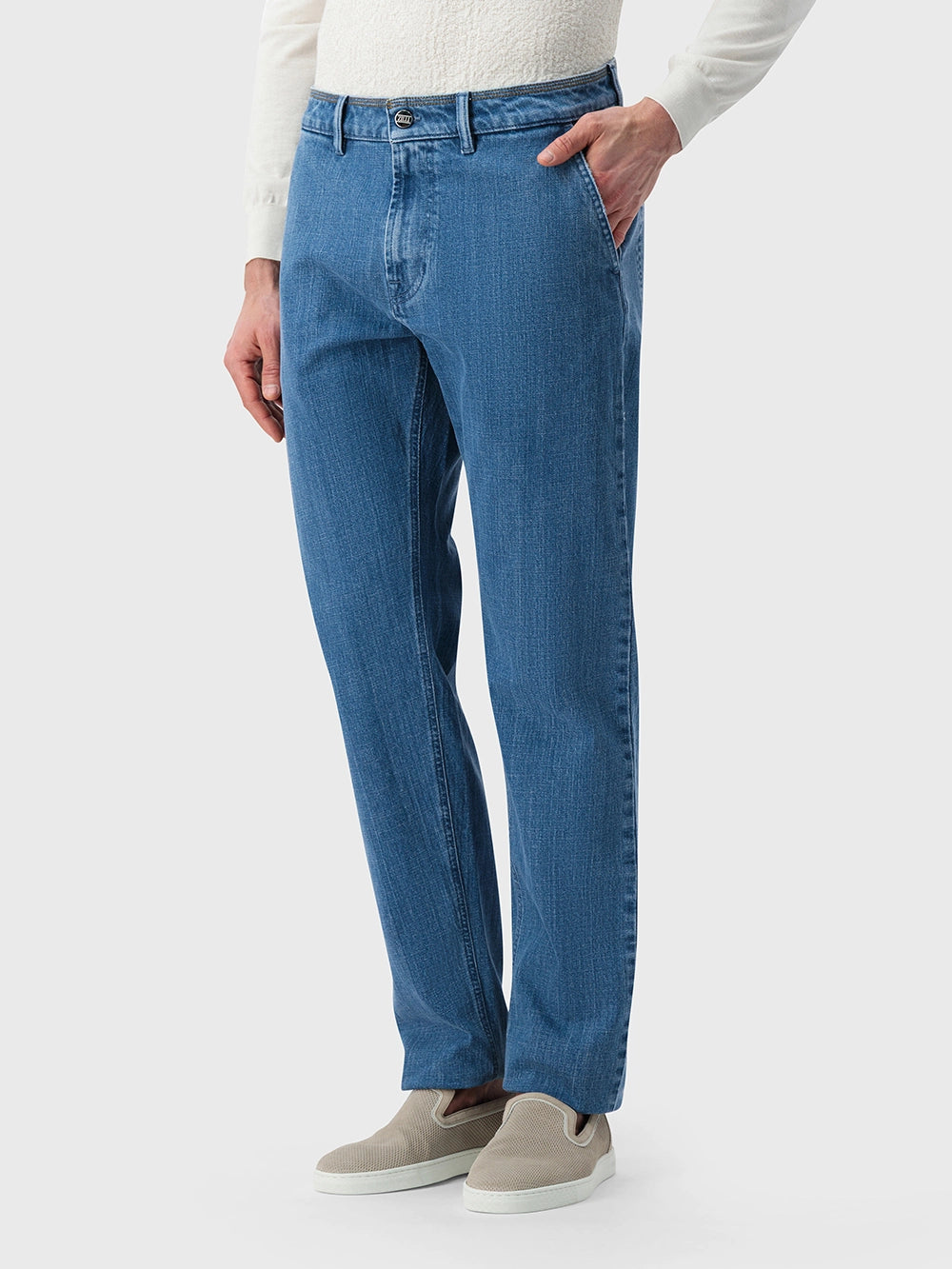 Cotton Denim Jean with Zilli Button - Oxford Blue