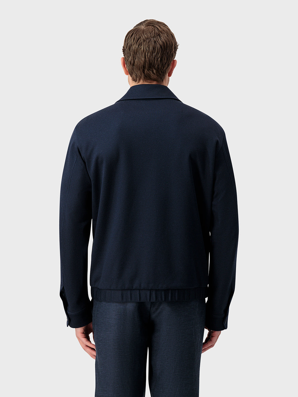 Single-Stitched Collar Silk and Cotton Bomber Jacket - Blue Navy
