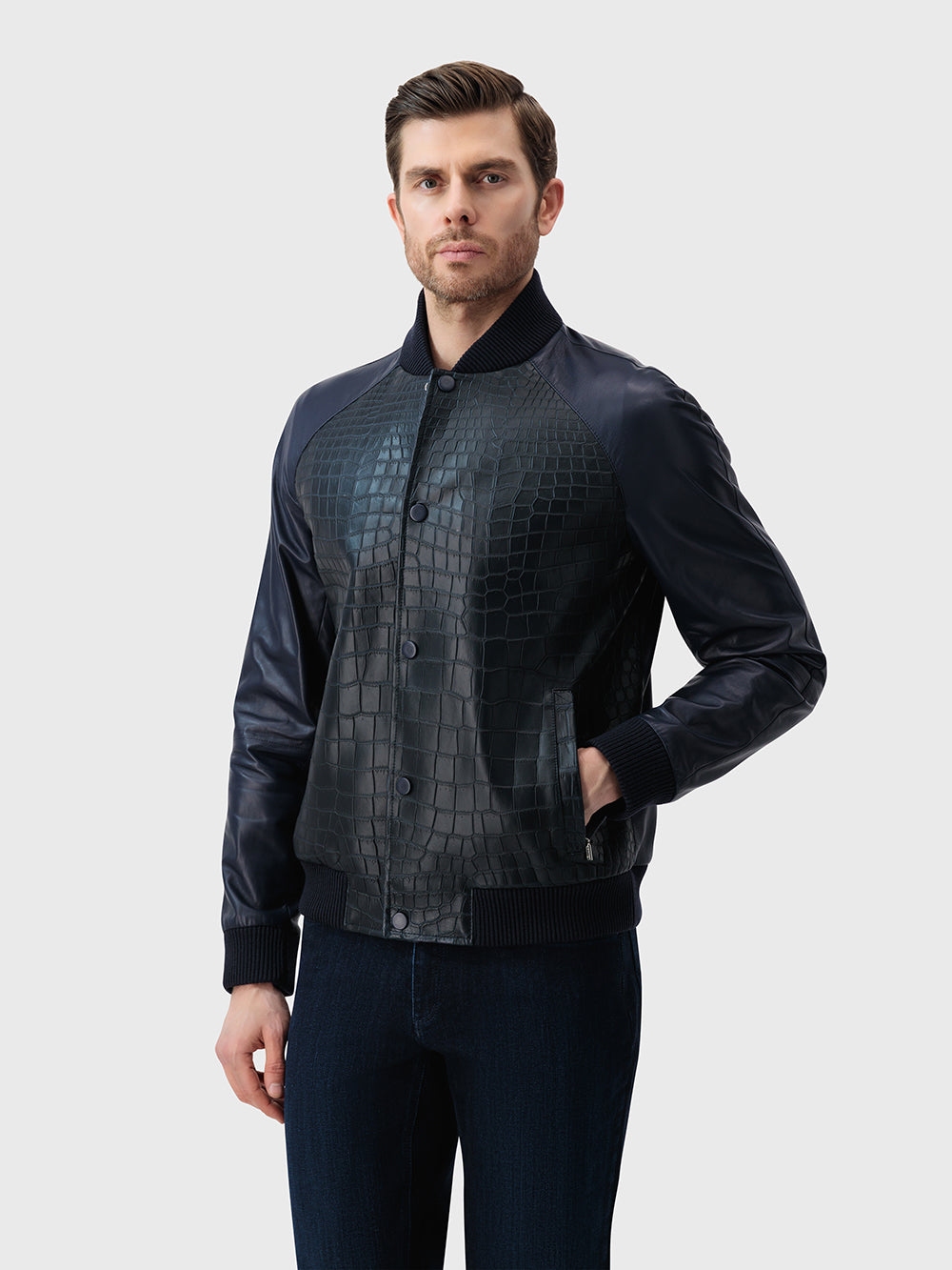 Crocodile & Lambskin Jacket - Blue Navy