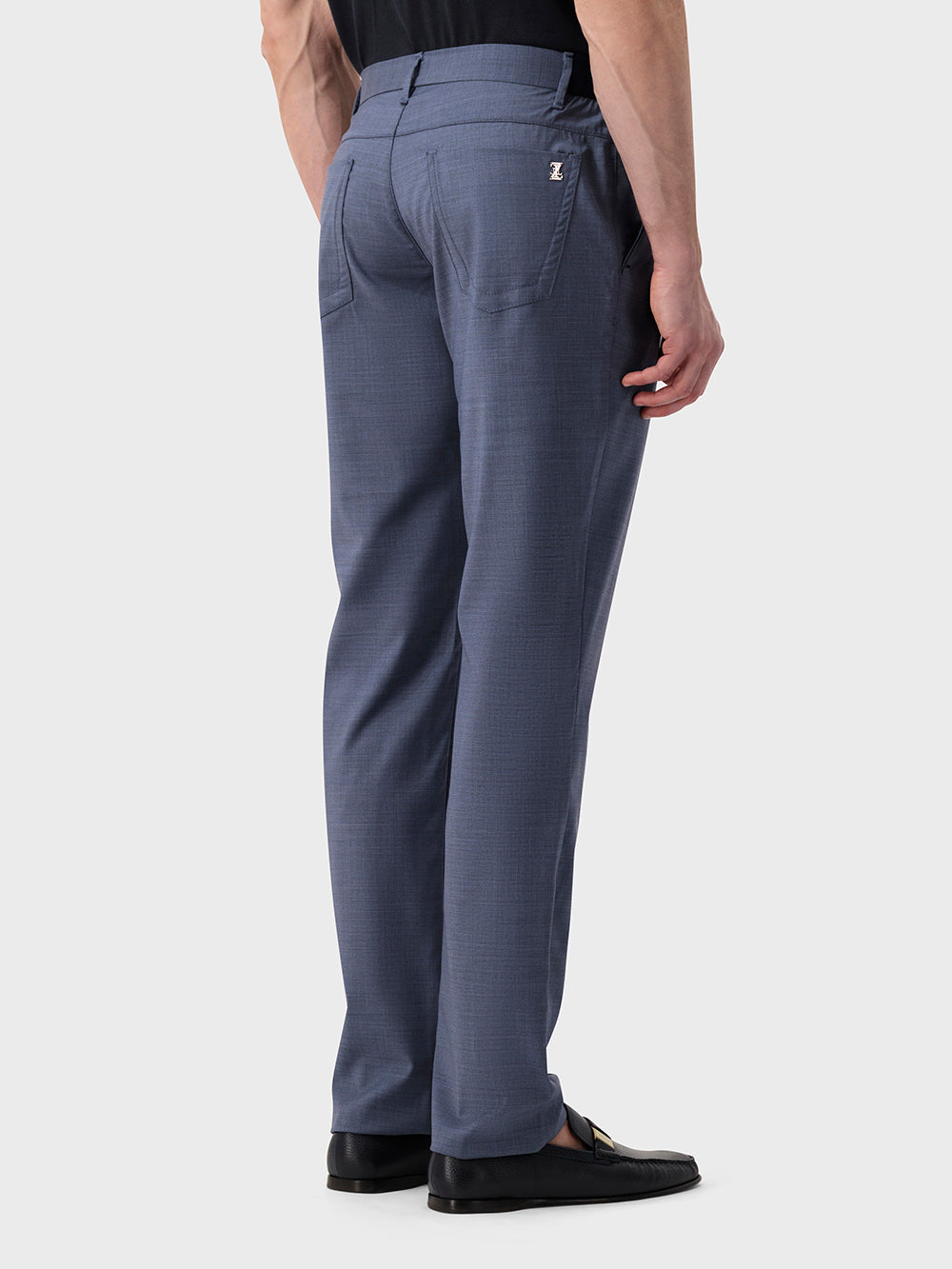 Slim Fit Virgin Wool Trousers - Blue Jeans