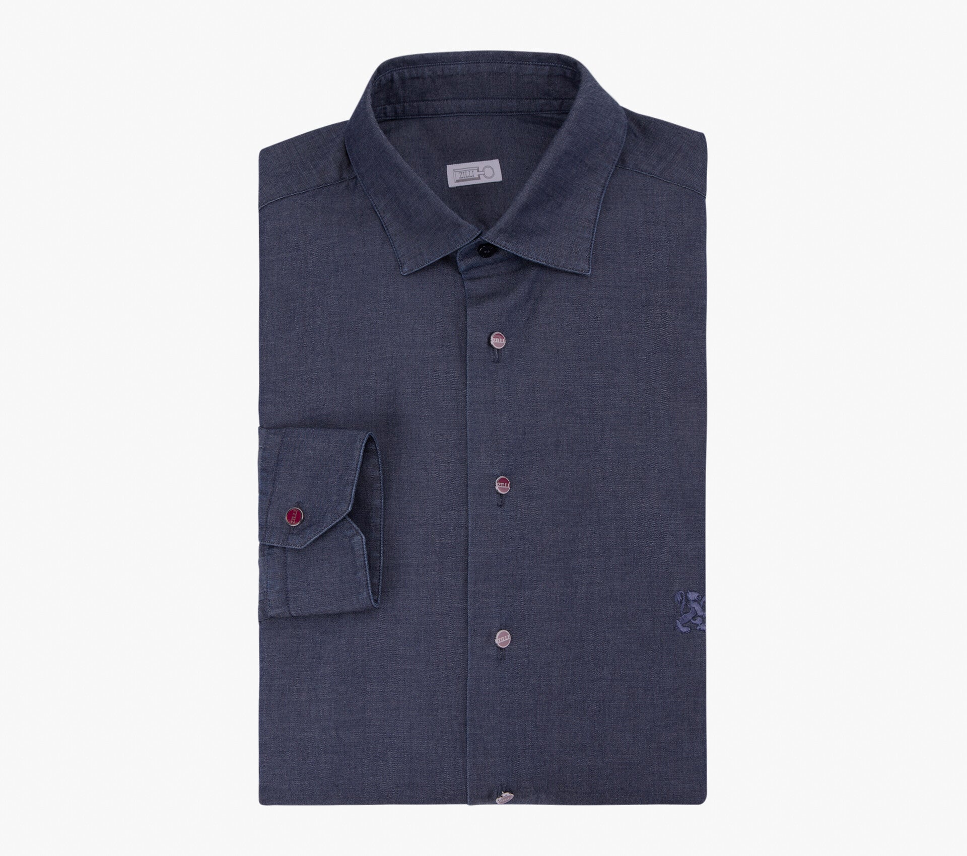 Shirt with Short Collar and Micro Griffon Embroidery