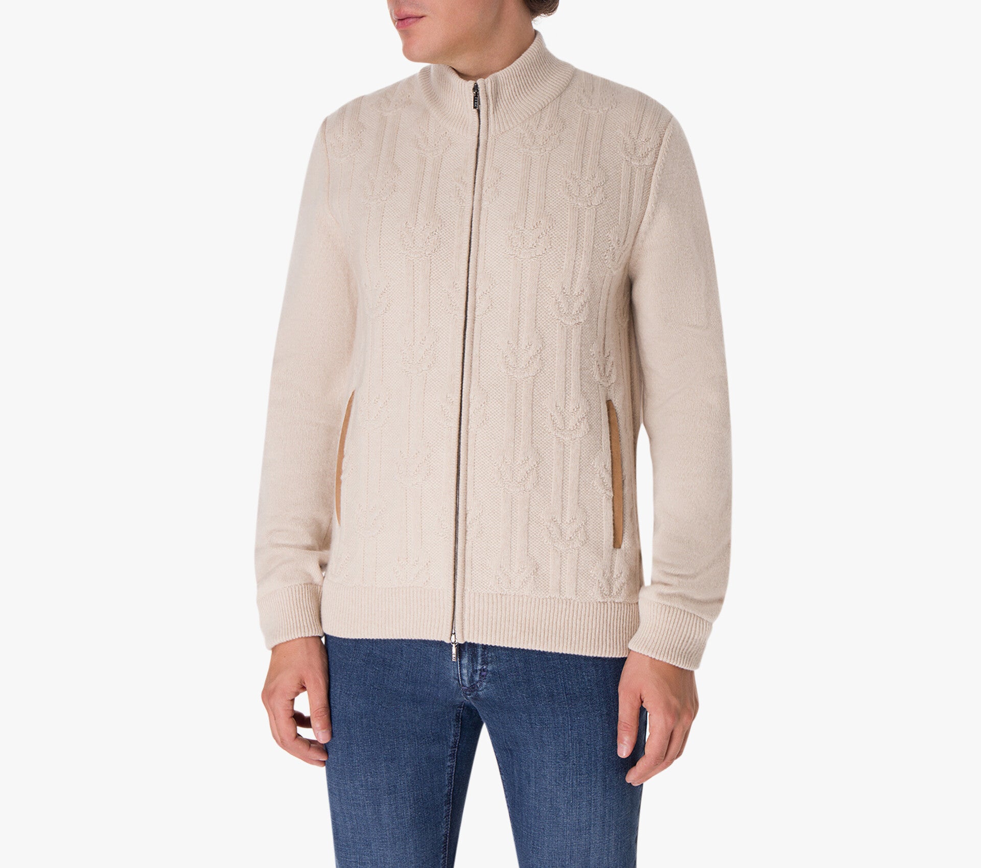 Cashmere Cardigan with Suede Calfskin Details