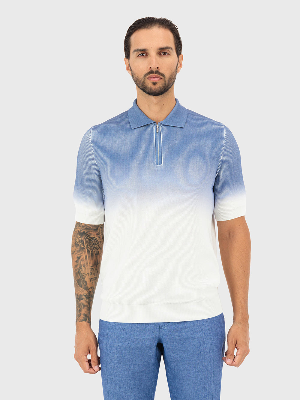 Ombre Zipped Short Sleeve Polo