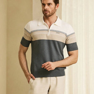 Stripe Polo Shirt - Pale Khaki, Natural White & Pale Fawn