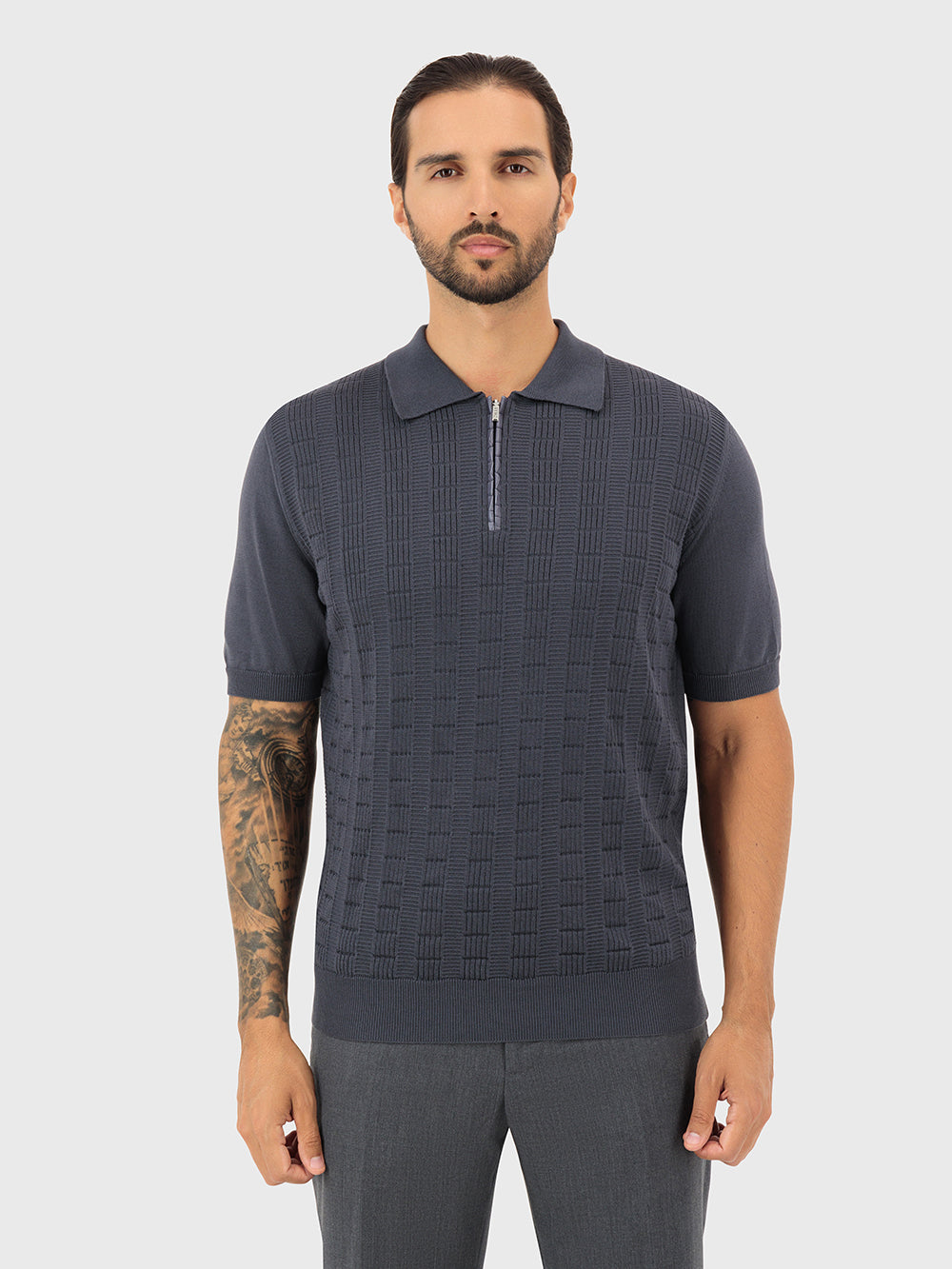 Zipped Polo Shirt with Crocodile Details