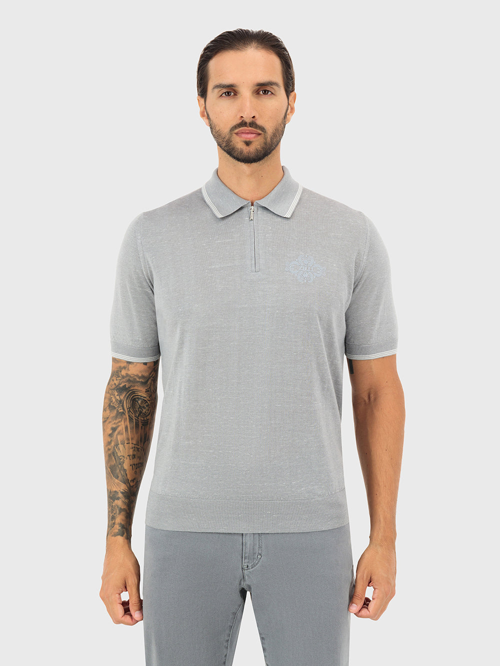 Zipped Polo Shirt in Cashmere and Silk