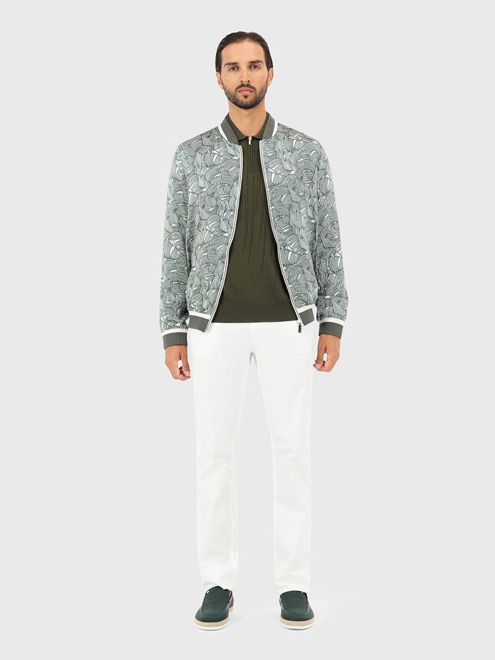 Bomber Jacket in Printed Cinema Band Pattern