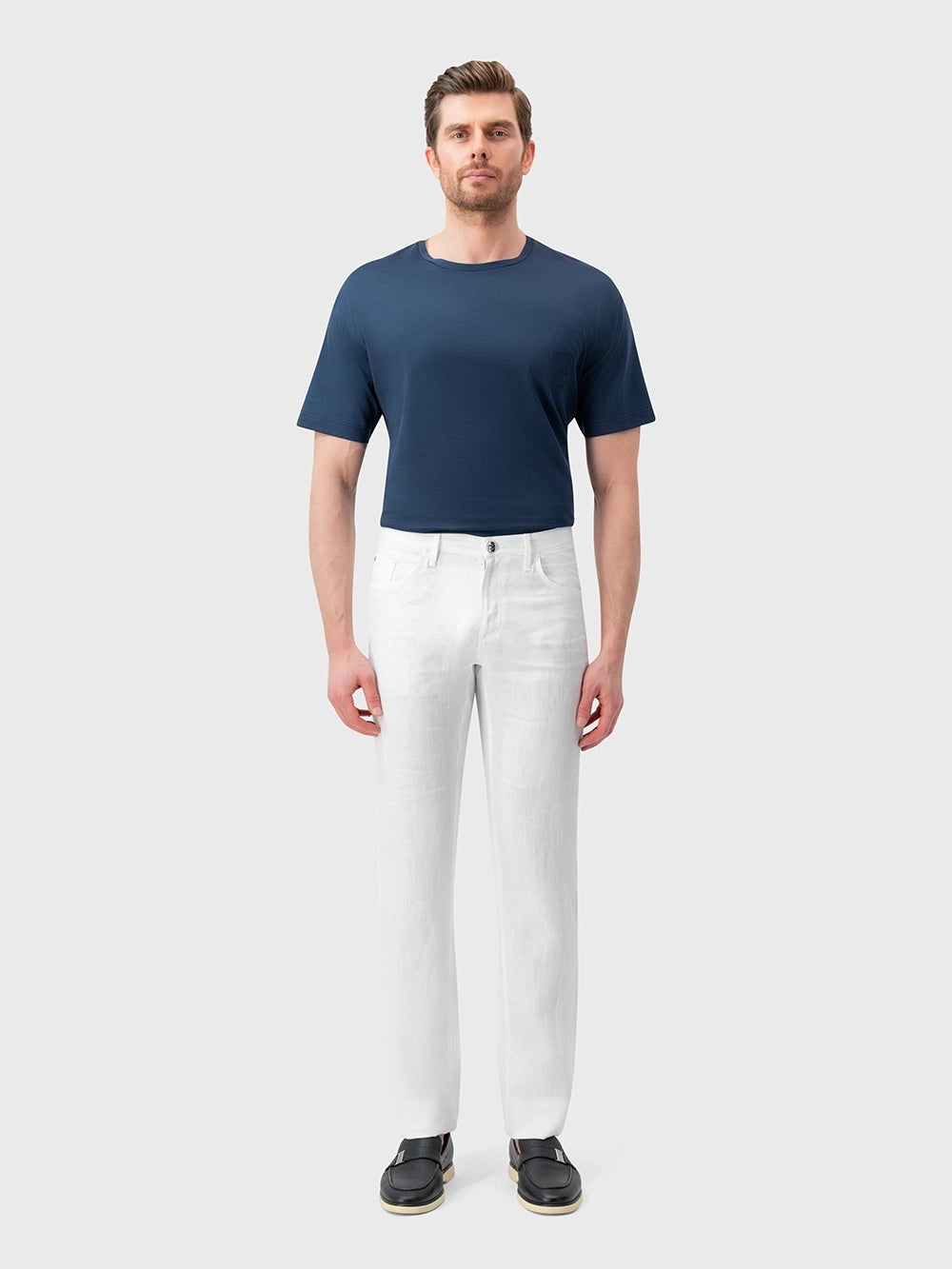 Slim-Cut Linen Trousers - Natural White