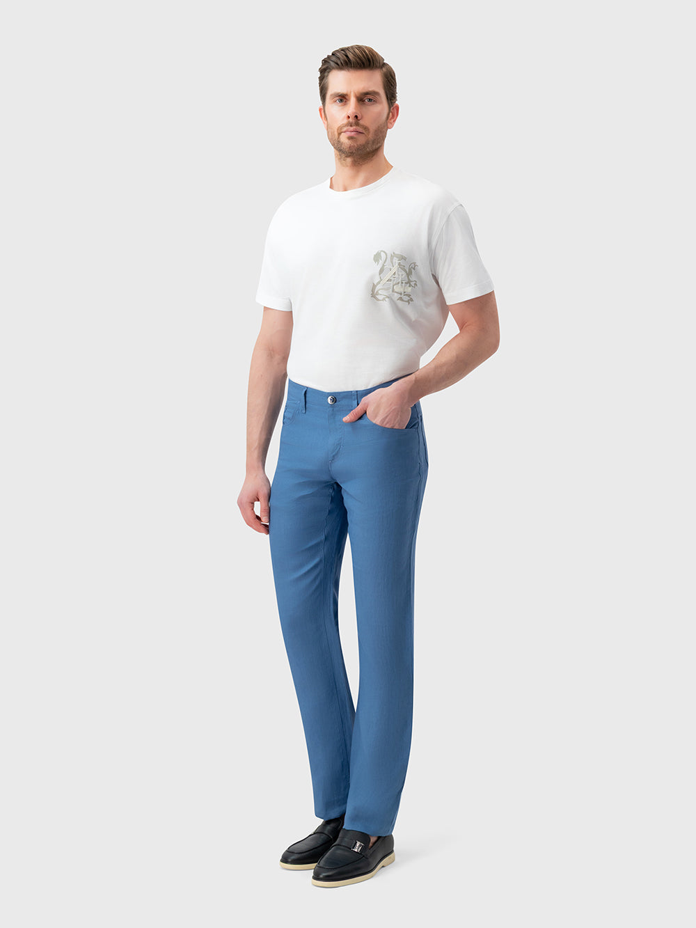 Slim Linen Trousers - Smoke Avio