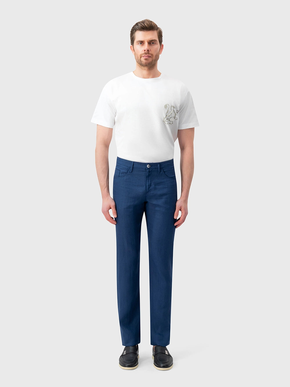 Slim Linen Trousers - Light Periwinkle