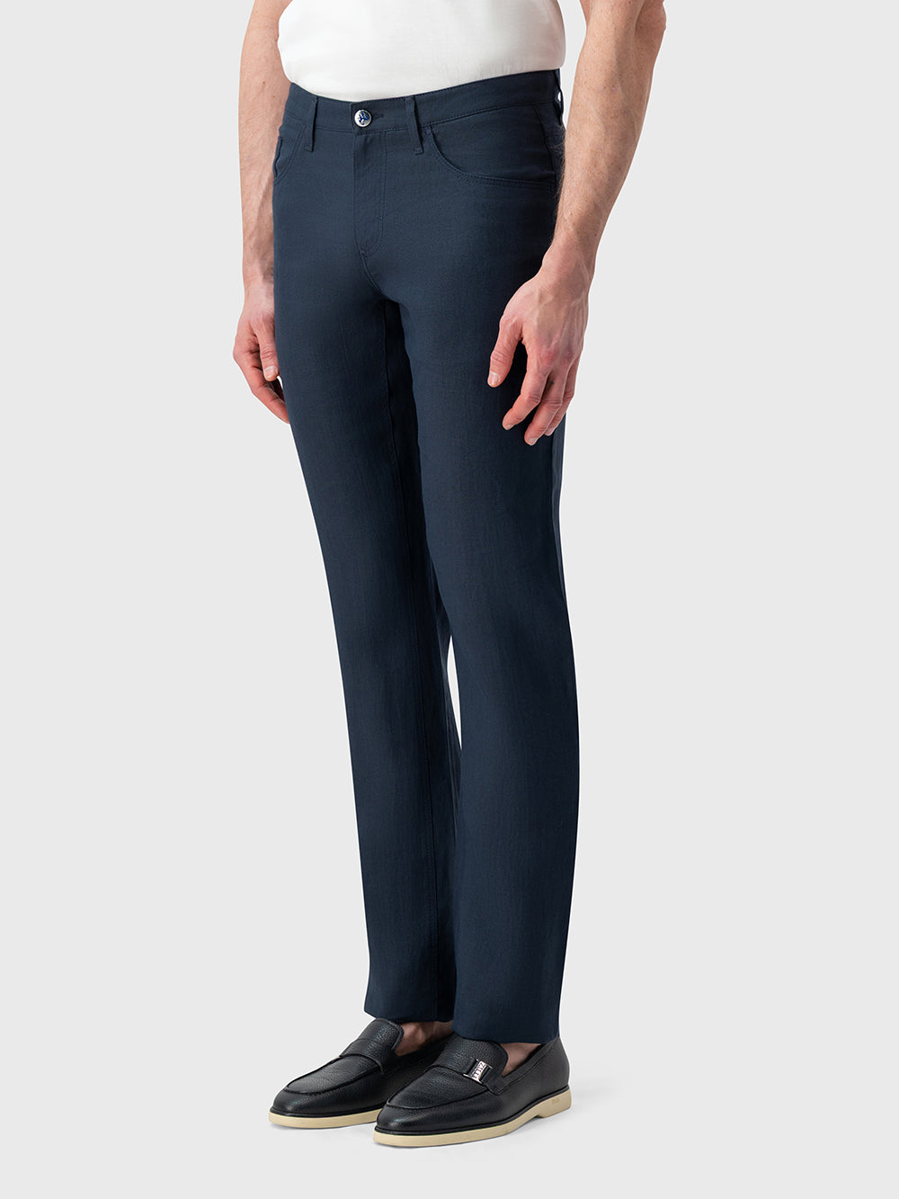 修身亚麻长裤 - 浅海军蓝