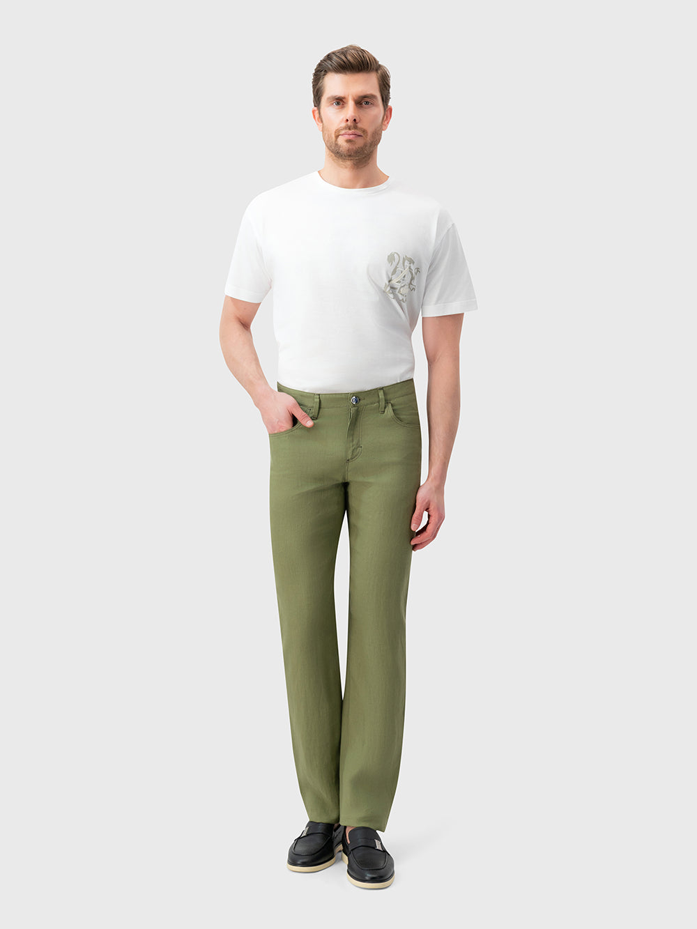 Slim-Cut Linen Trousers - Thyme