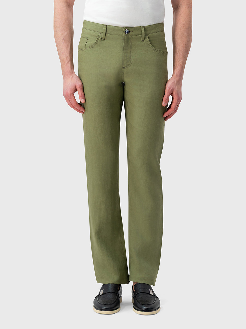 Брюки из льна облегающего кроя — цвет «Тимьян»