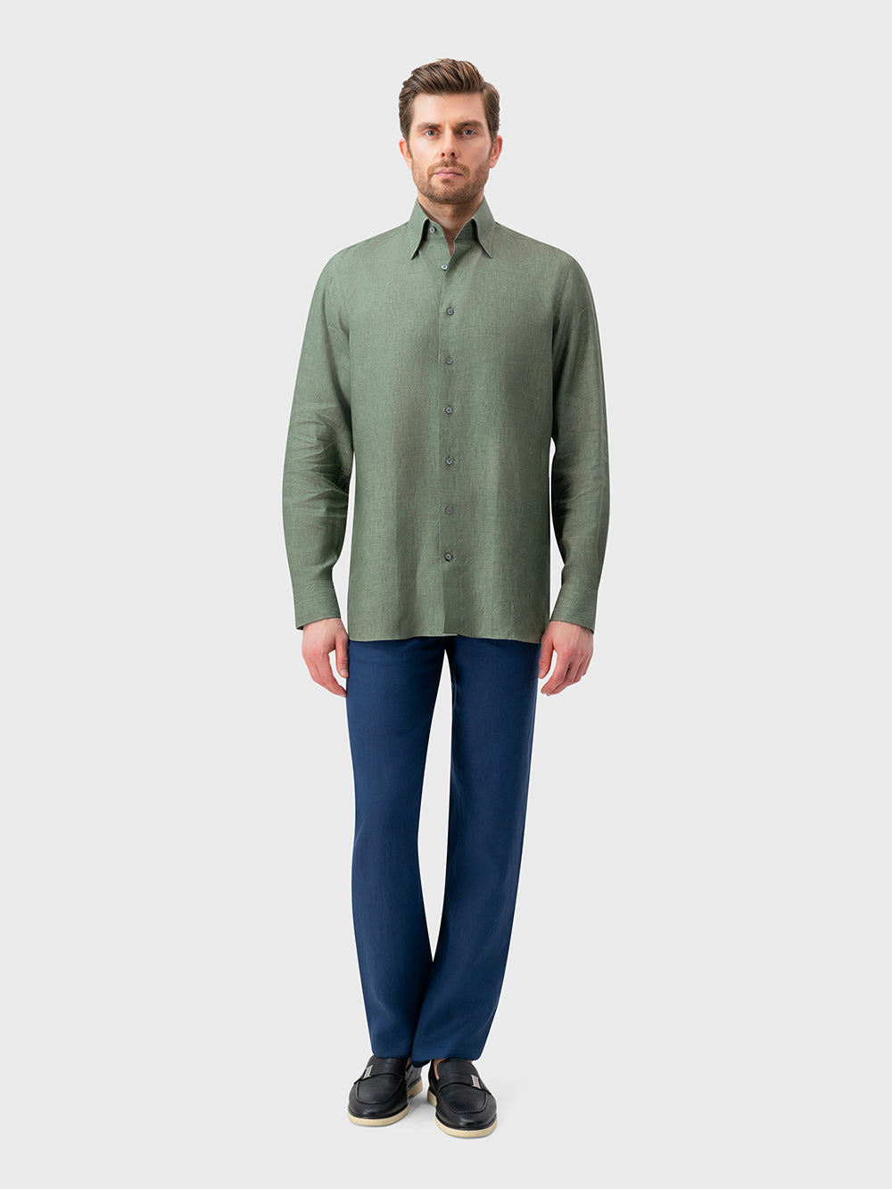 Linen Formal Shirt - Olive Green