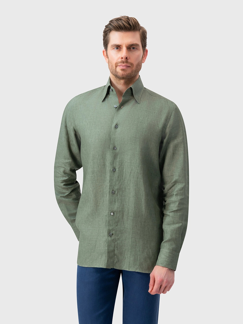 Linen Formal Shirt - Olive Green