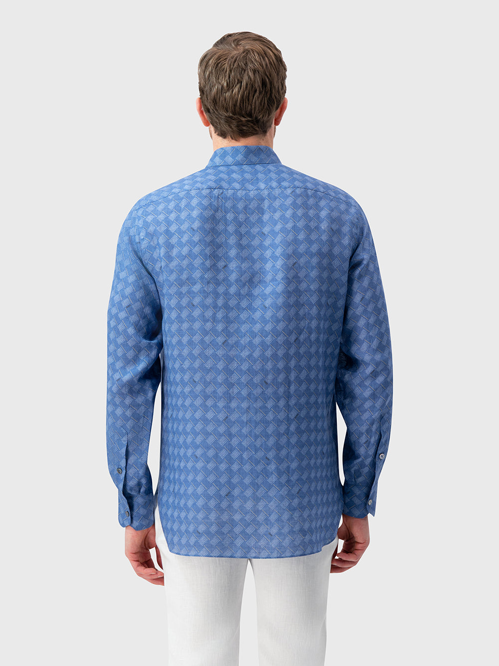 休闲亚麻衬衫 - 浅靛蓝色