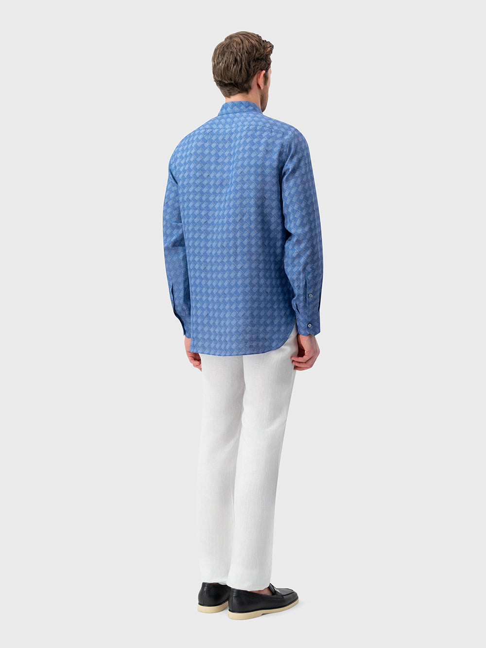 休闲亚麻衬衫 - 浅靛蓝色