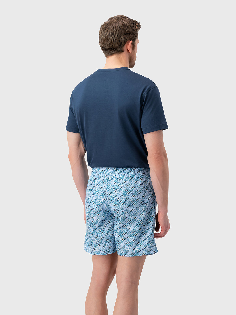 شورت سباحة بنقشة تجريدية - أزرق معدني