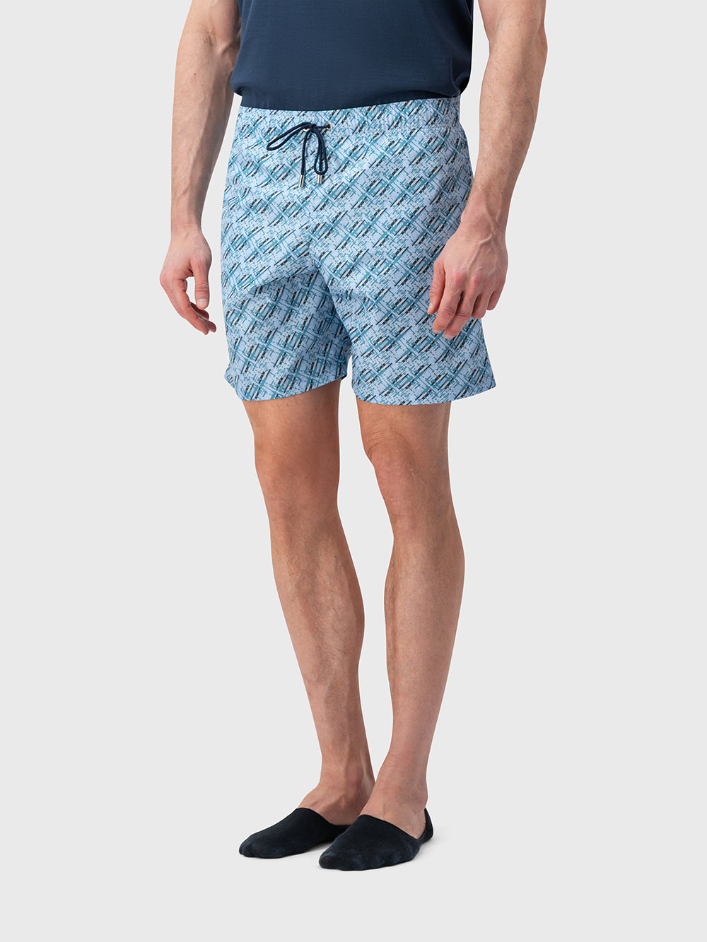 شورت سباحة بنقشة تجريدية - أزرق معدني