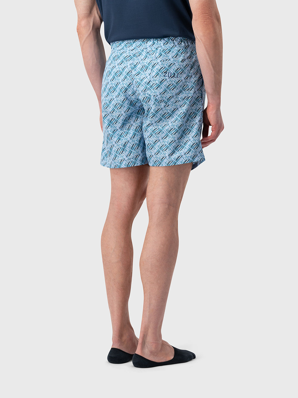 شورت سباحة بنقشة تجريدية - أزرق معدني