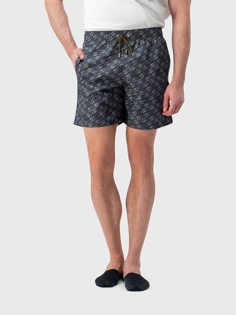 Swim Shorts with Abstract Motif - Chocolate