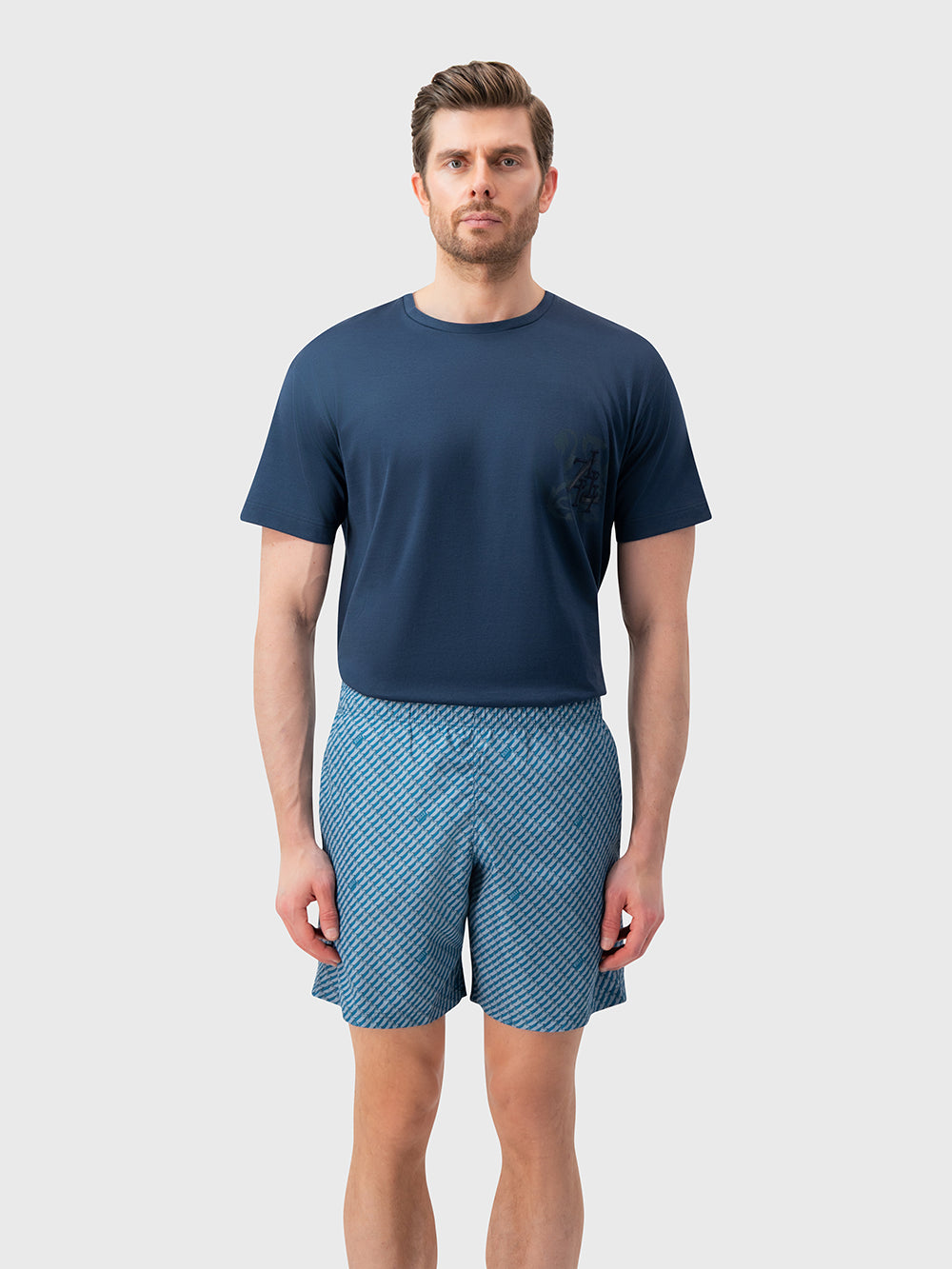 Swim Shorts with Graphic Linear Motif - Dusty Ottanio