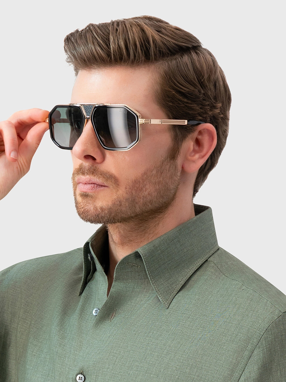 超大号方形Navigator太阳镜 - 黑色青铜色