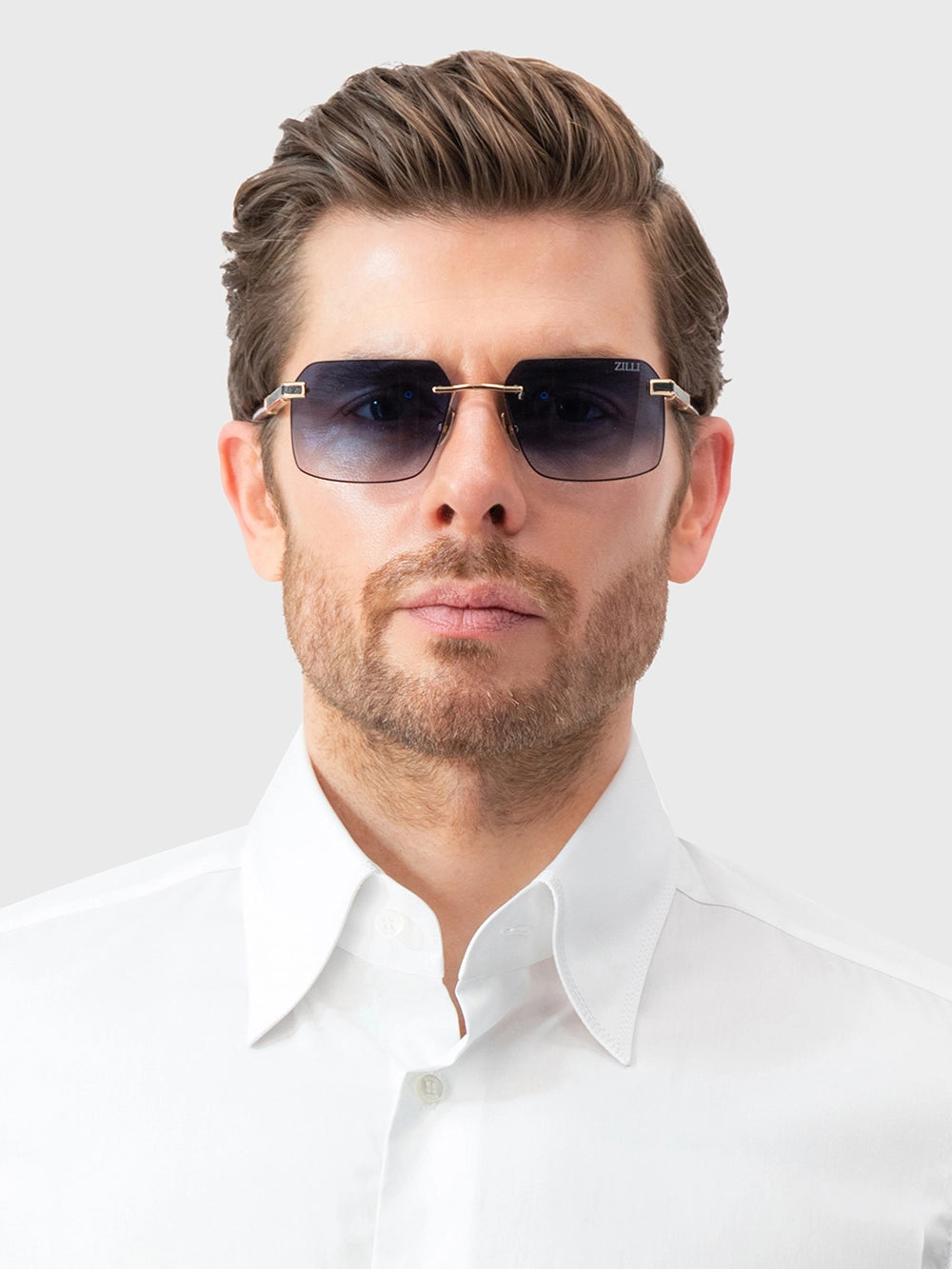 Rimless Aviator Shield Sunglasses - Gold