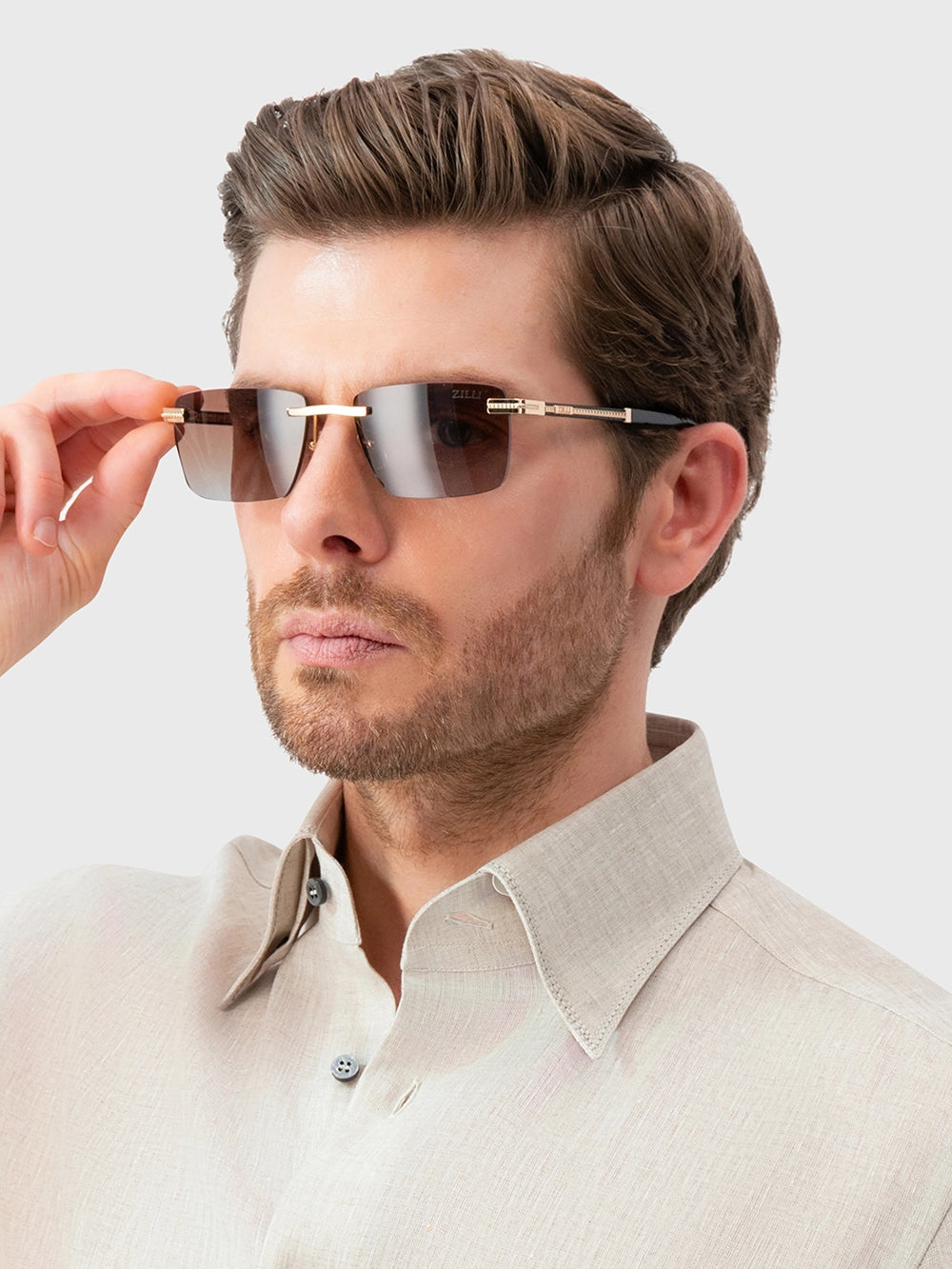 Rimless Angular Navigator Sunglasses - Warm Gold