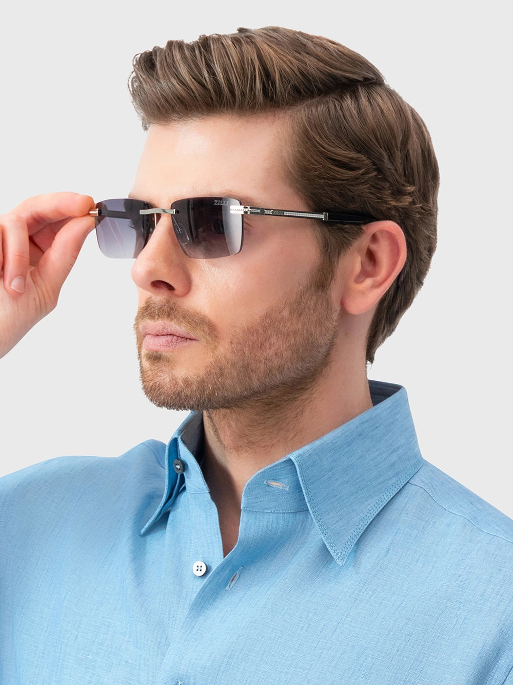 Rimless Angular Navigator Sunglasses - Silver