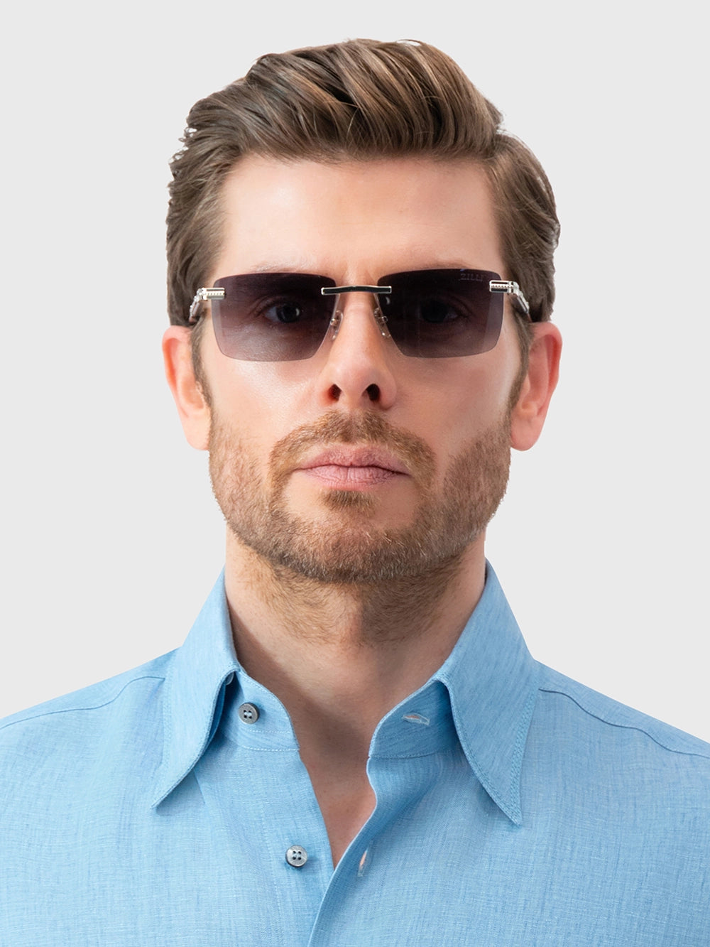 Rimless Angular Navigator Sunglasses - Silver
