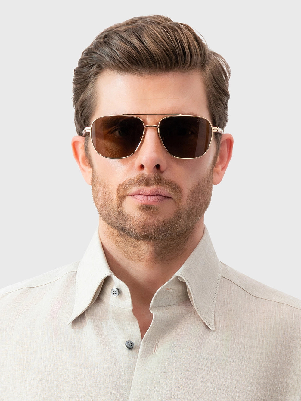 Солнцезащитные очки «Авиатор» квадратной формы — коричнево-золотой цвет