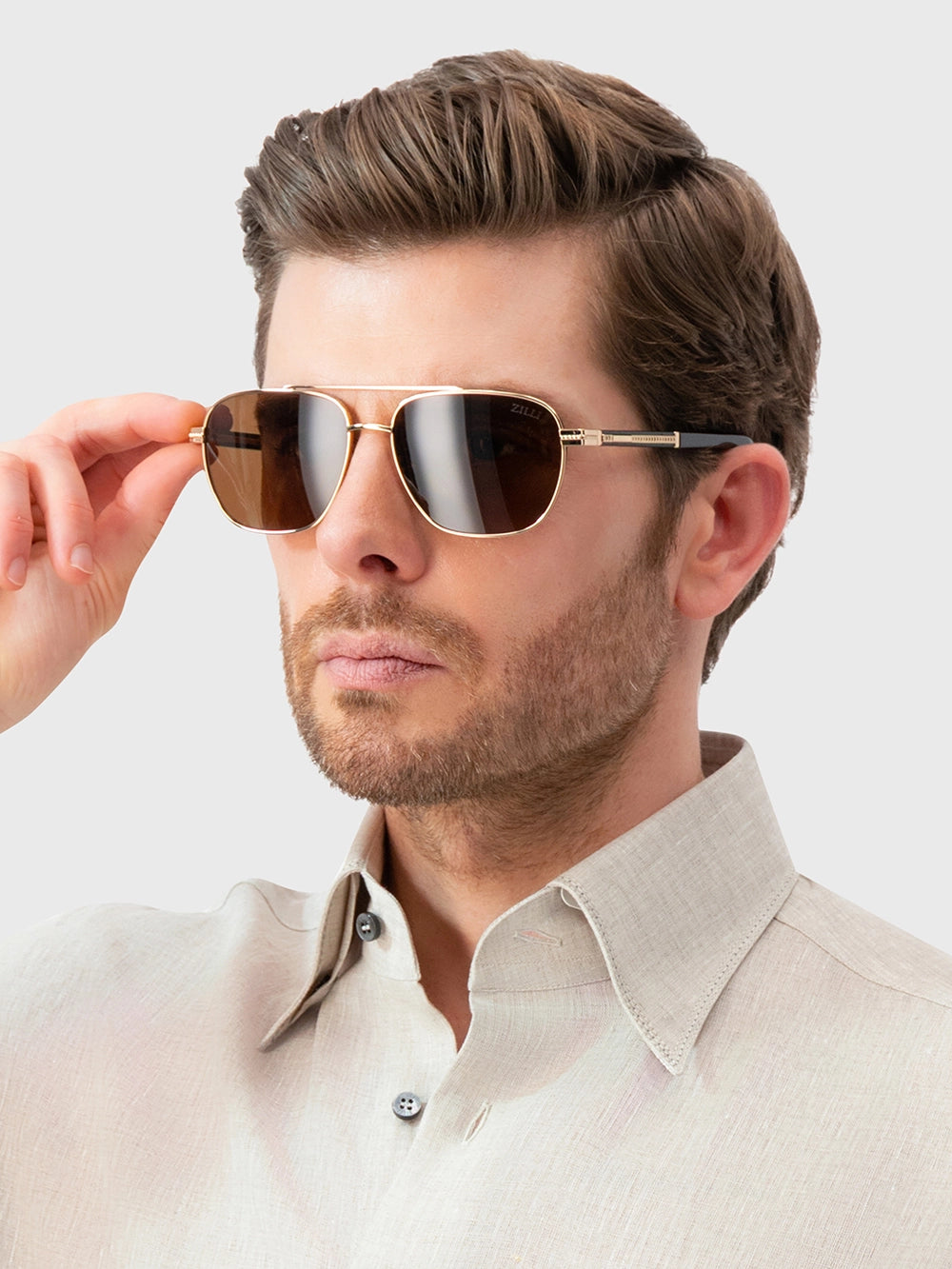 Солнцезащитные очки «Авиатор» квадратной формы — коричнево-золотой цвет