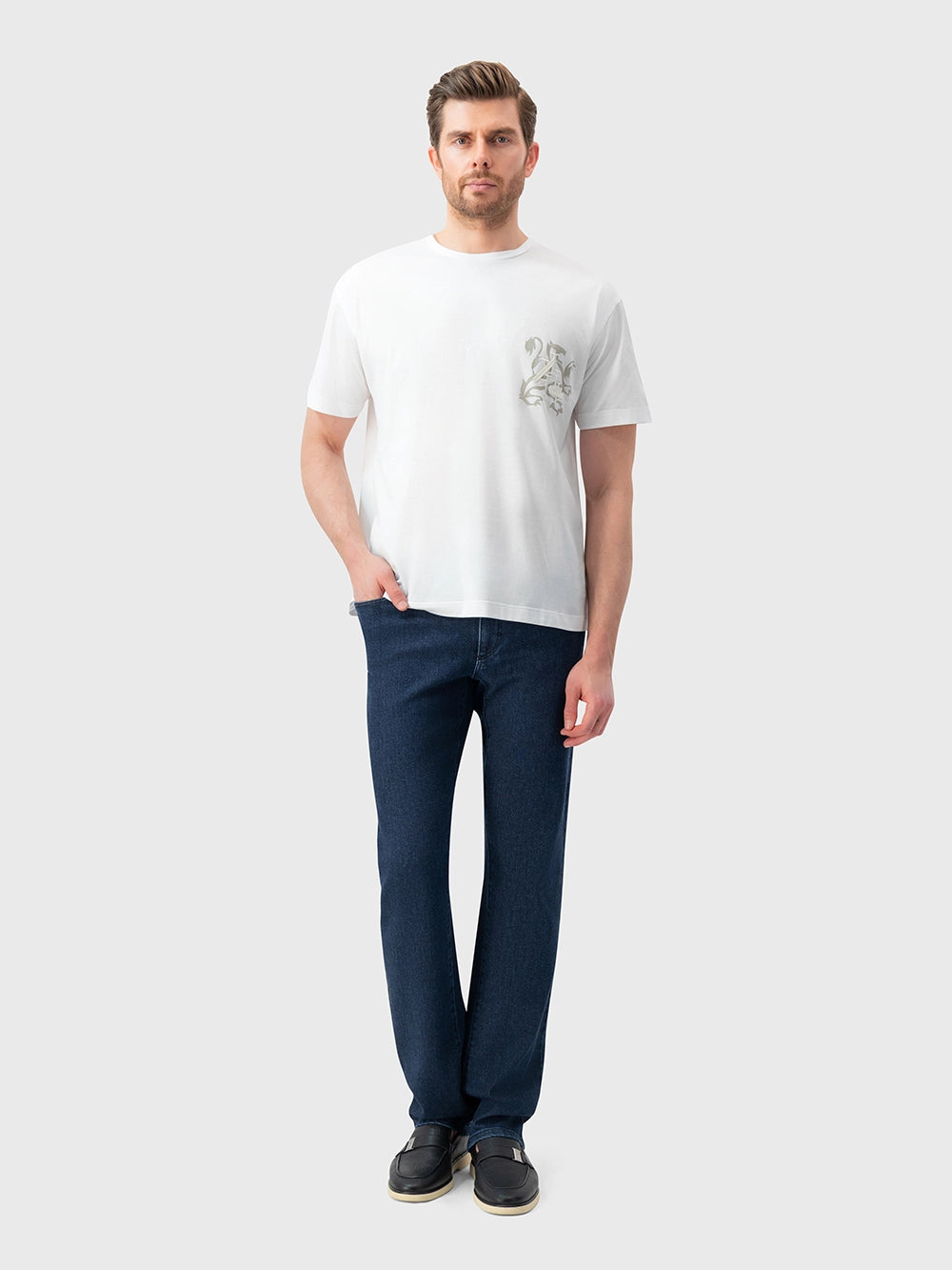 تي شيرت برقبة مستديرة مع رقعة جلدية من ZILLI - أبيض