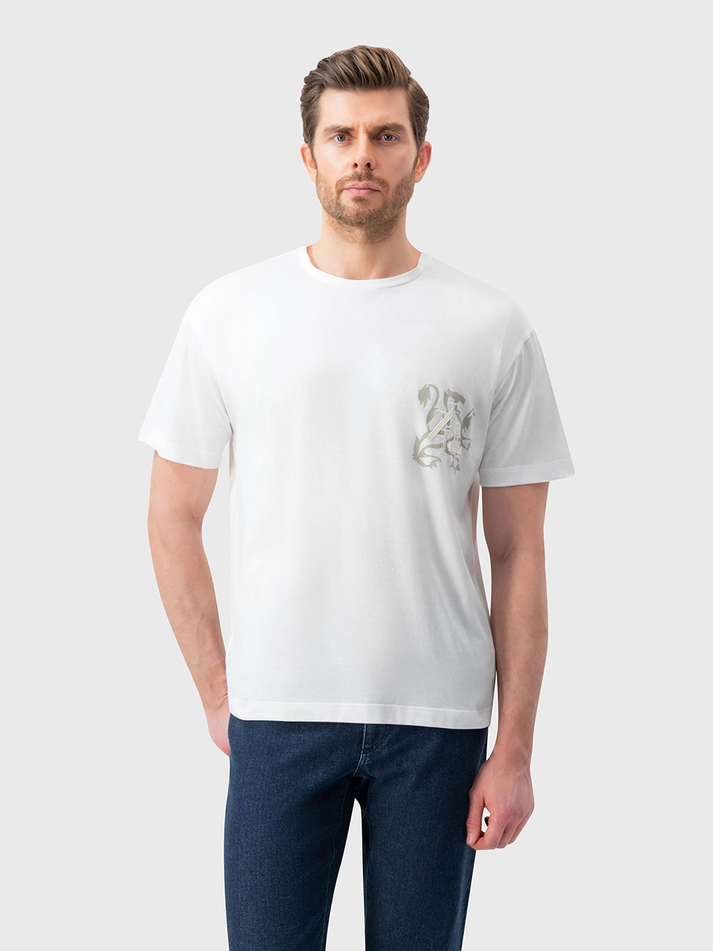Round Neck T-Shirt with ZILLI Leather Patch - White
