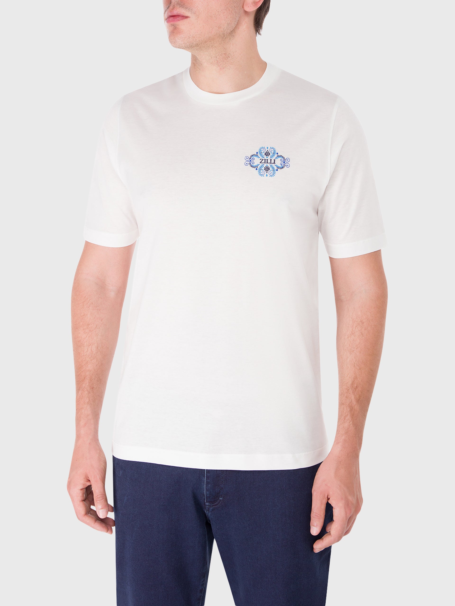 Cotton Round Neck T-Shirt with Zilli Lettering Embroidery
