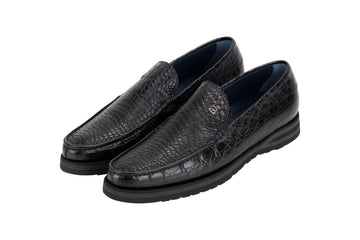 Black Loafers in Semi Matt Caiman - ZILLI