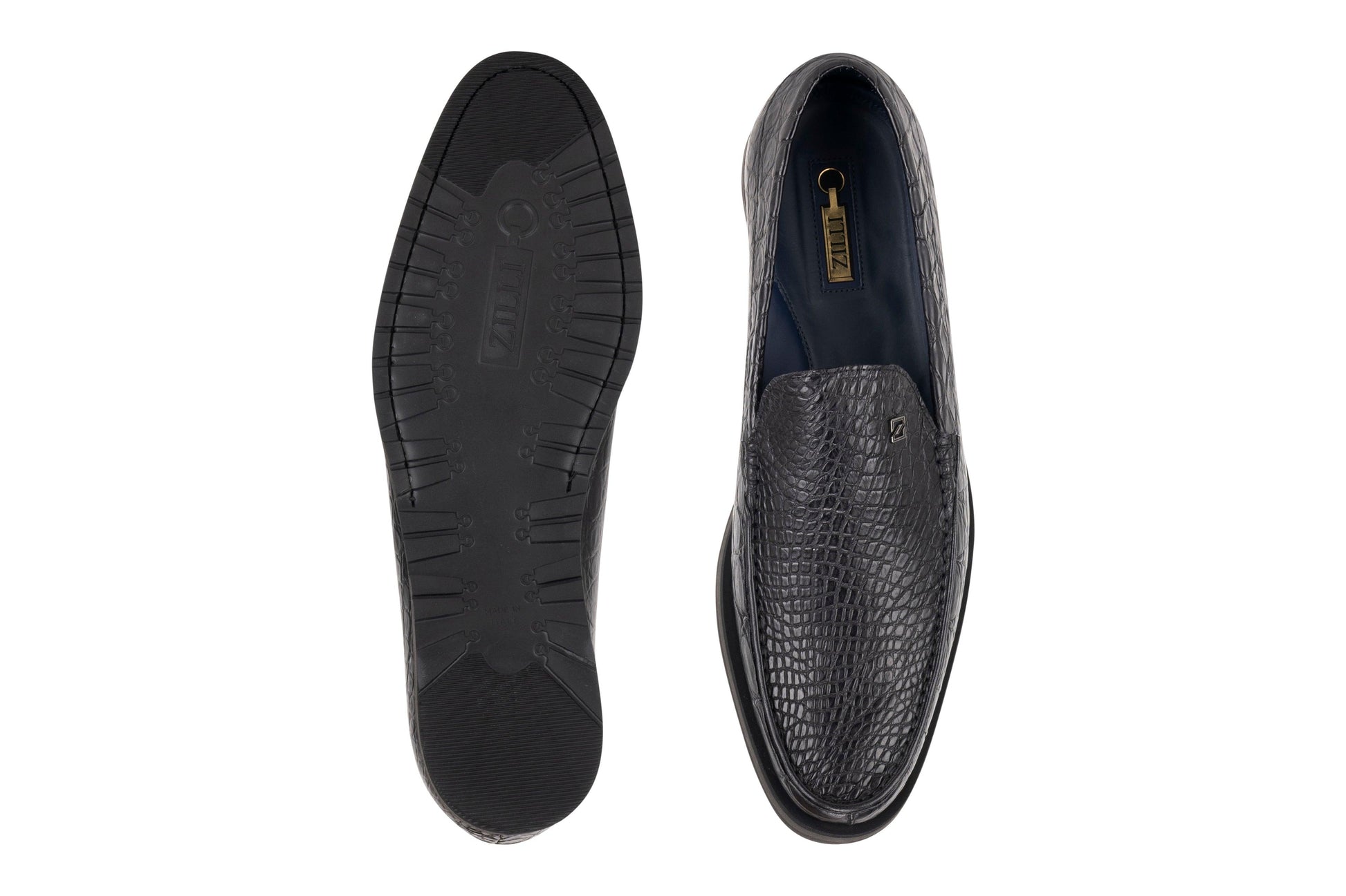 Black Loafers in Semi Matt Caiman - ZILLI