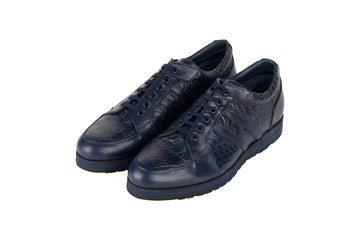 Navy blue sneakers in caiman and calfskin - ZILLI