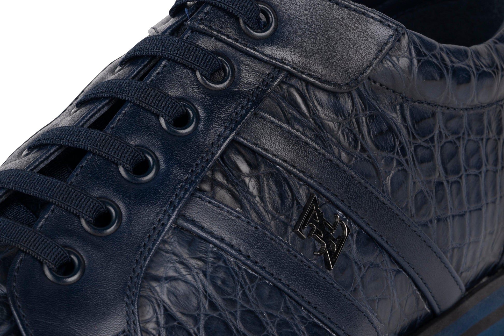 Navy blue sneakers in caiman and calfskin - ZILLI