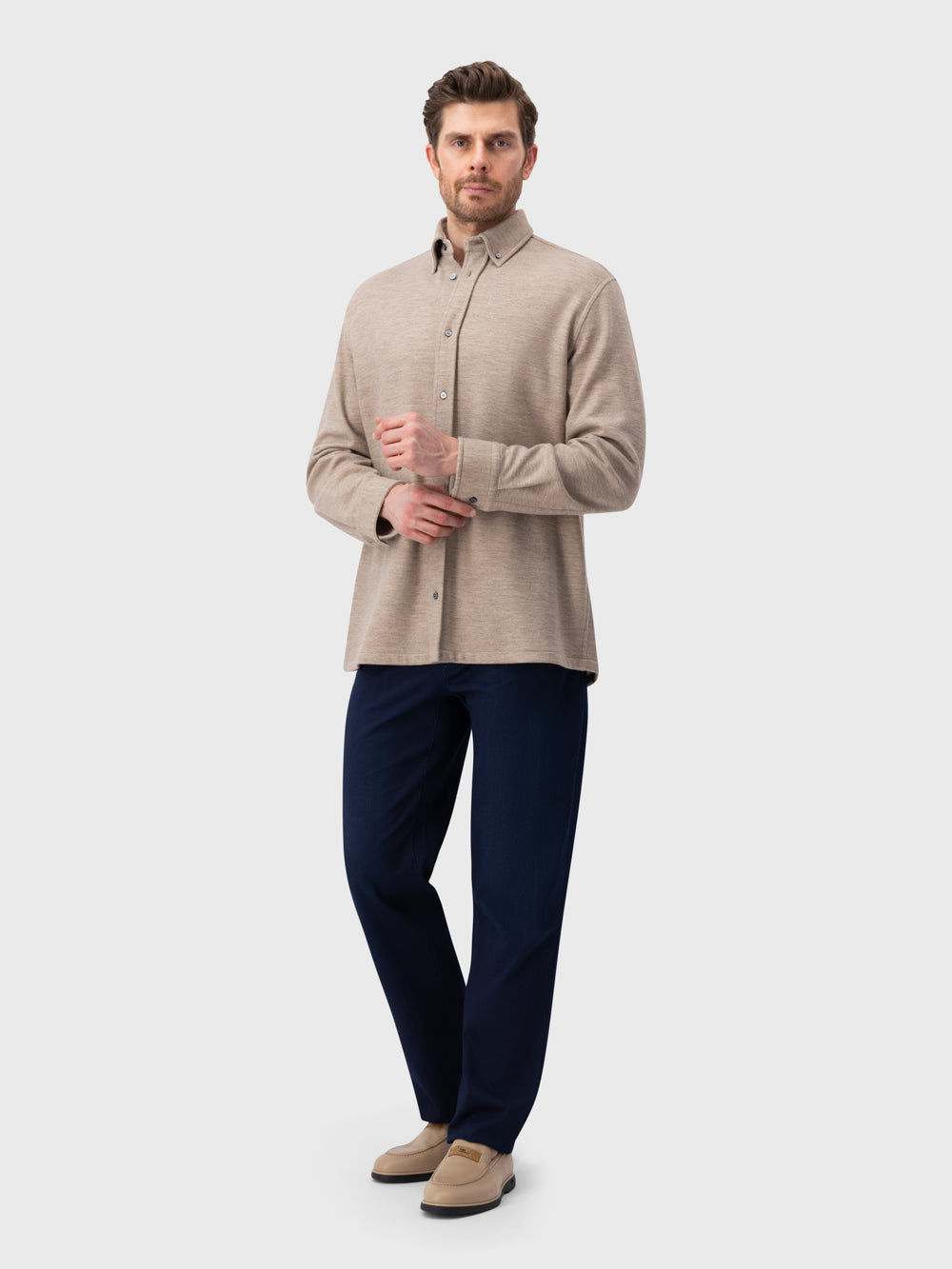 Buttoned Knit Overshirt - Mink Camel