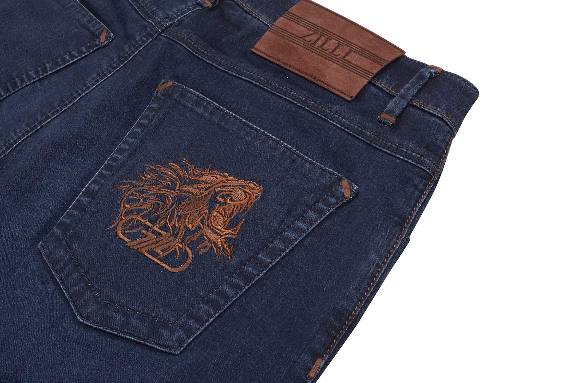 Slim Fit Jeans, Lion Embroidery - ZILLI