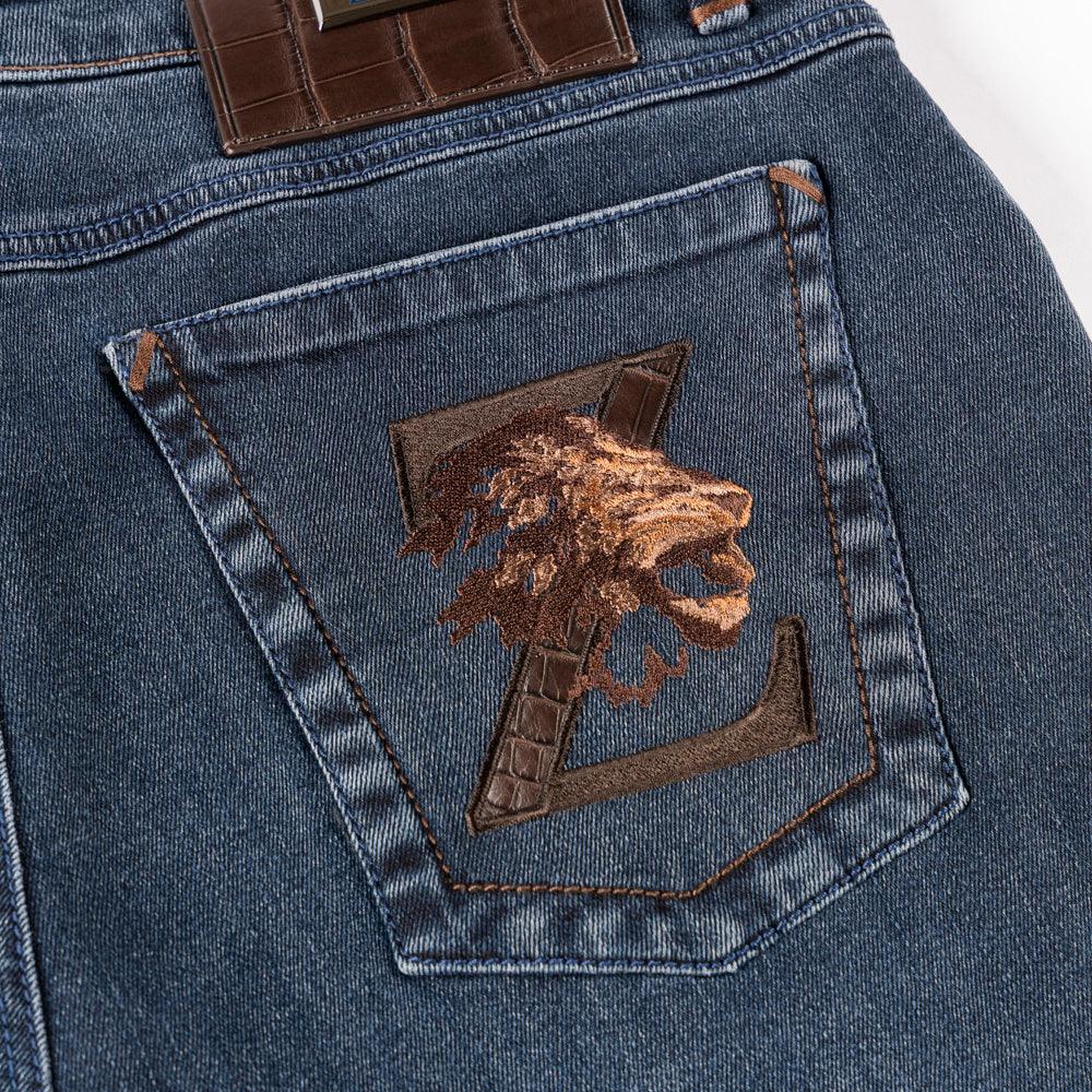 Slim Jeans "Lion" Embroidery with Alligator Details - ZILLI
