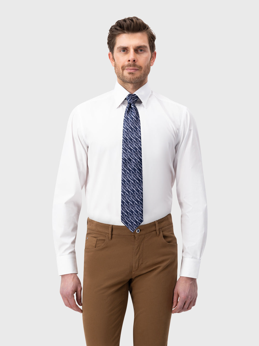 Silk Geometric Pattern Tie - Dark Navy