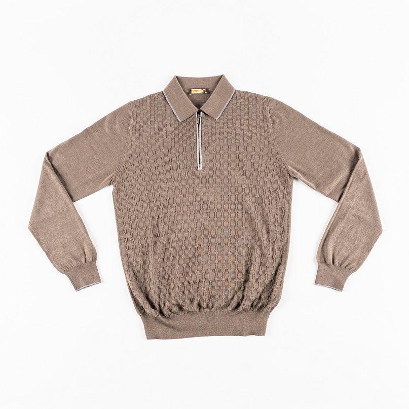 Zipped Polo, Crocodile Detail, Checkerboard Jacquard Weave - ZILLI