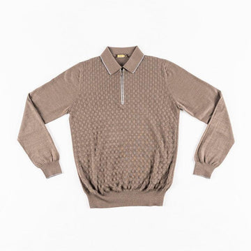 Zipped Polo, Crocodile Detail, Checkerboard Jacquard Weave - ZILLI